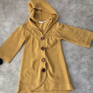 Mustard Hooded Knit Cardigan with Buttons